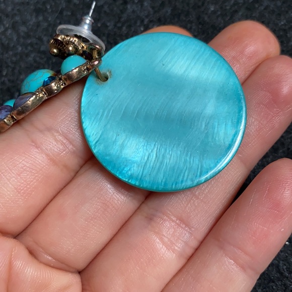 Blue turquoise and amethyst stones decorated vintage rare earrings - Picture 7 of 9